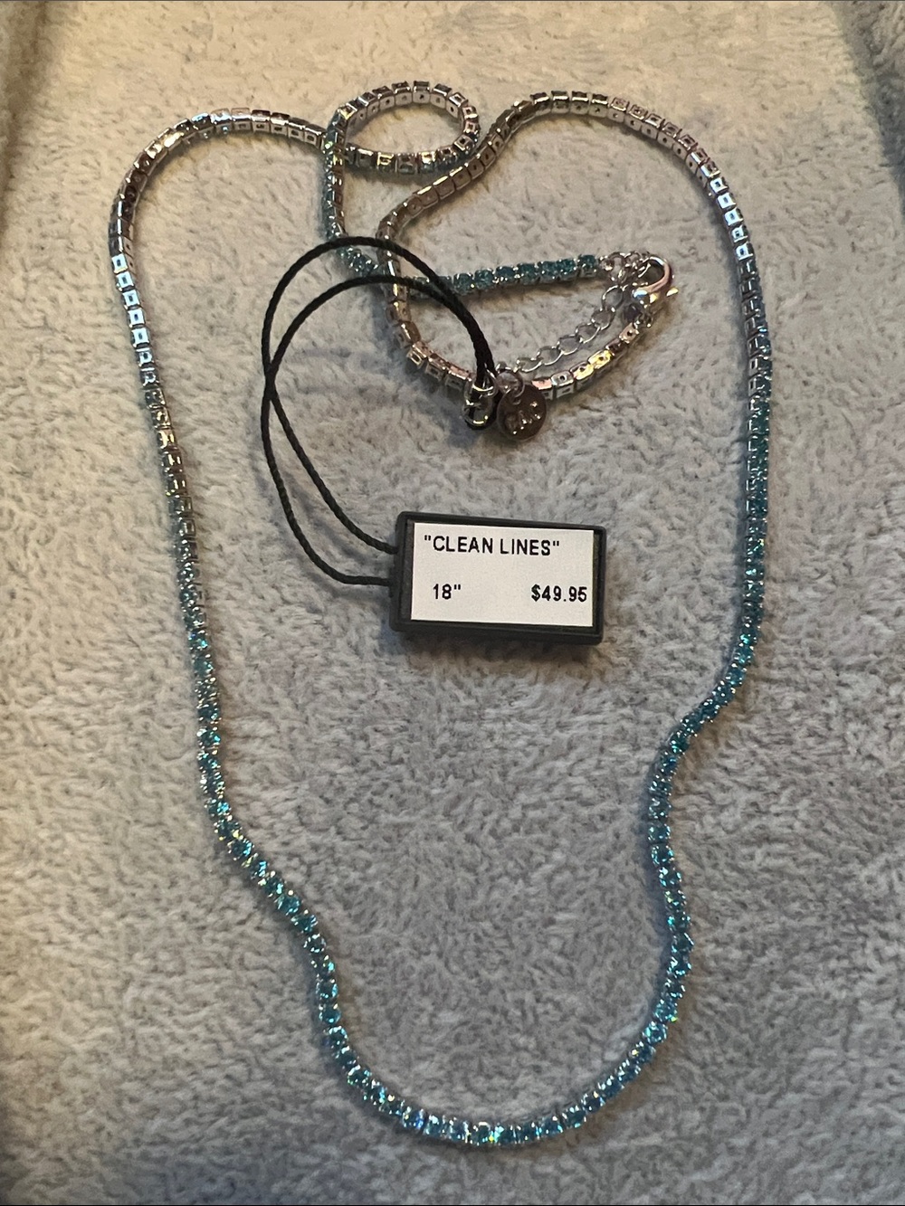 Clean Lines 18" Silver Necklace with Aqua Blue Beaded Strand